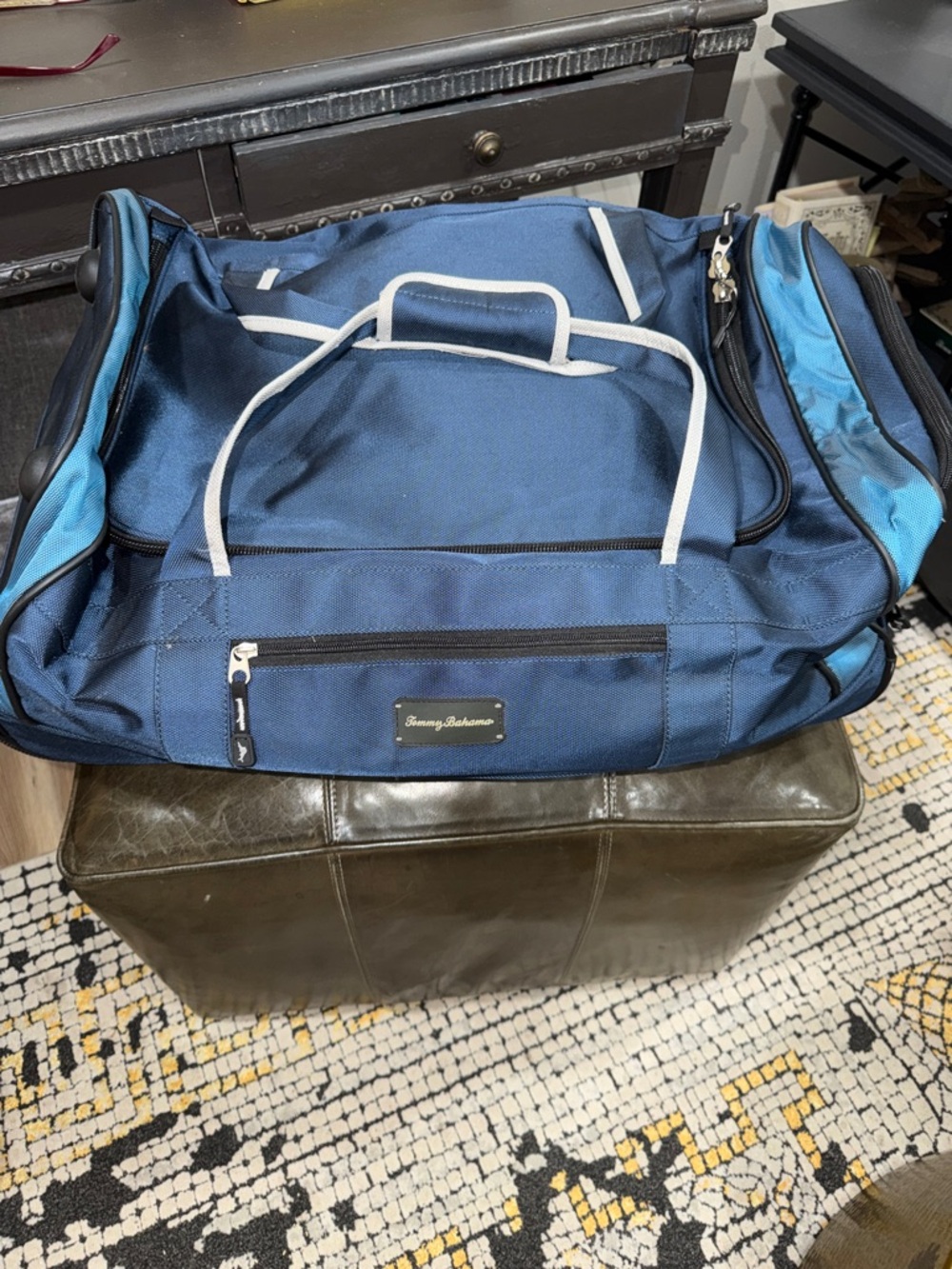 Tommy Bahama Navy and Light Blue Men’s Rolling Duffel Bag